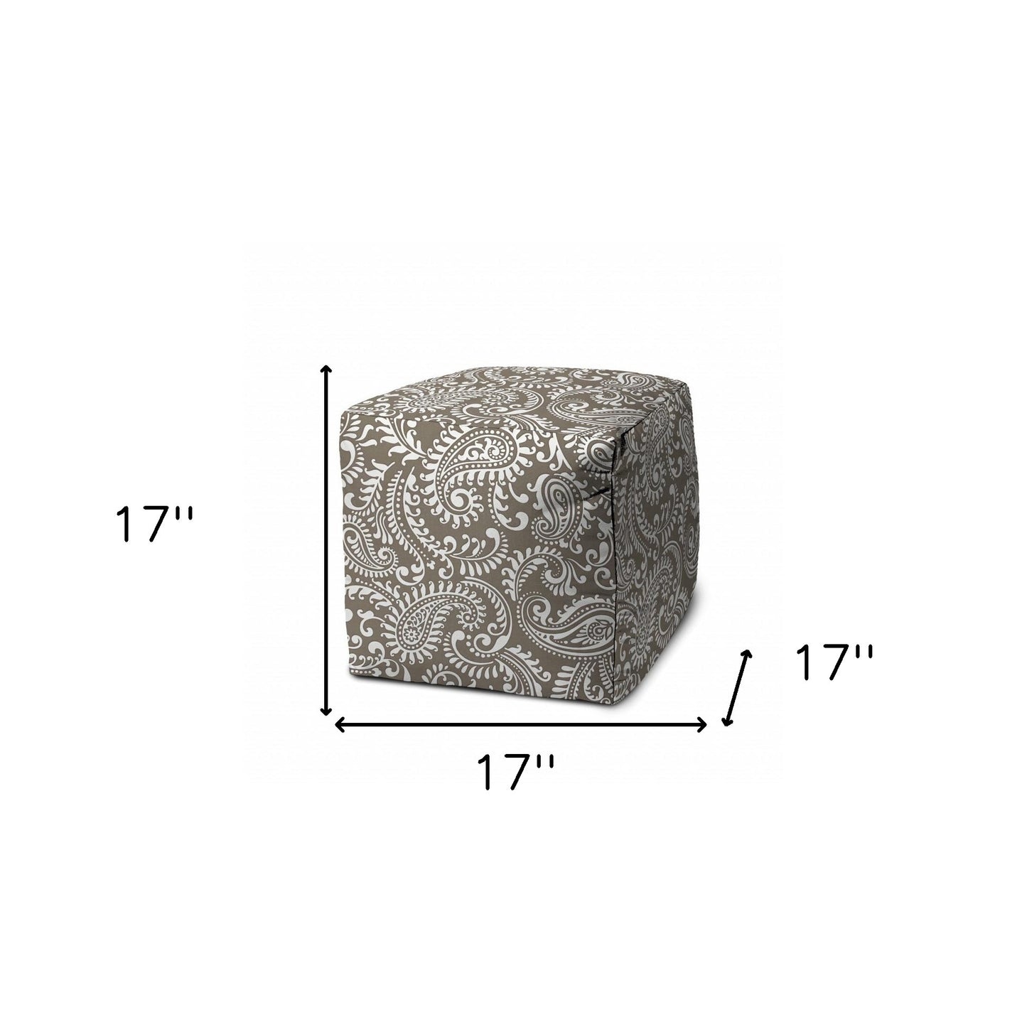 17" Taupe Polyester Cube Paisley Indoor Outdoor Pouf Ottoman