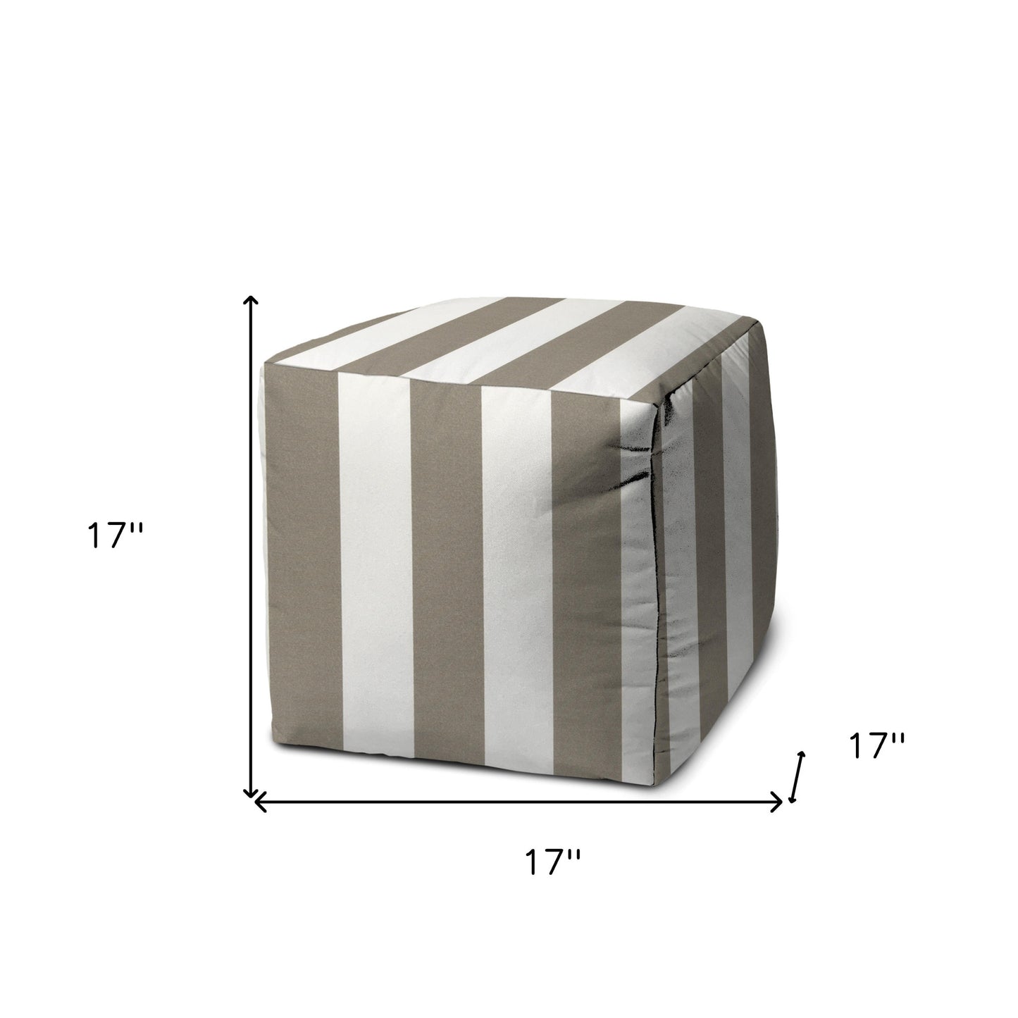 17" Taupe Polyester Cube Striped Indoor Outdoor Pouf Ottoman