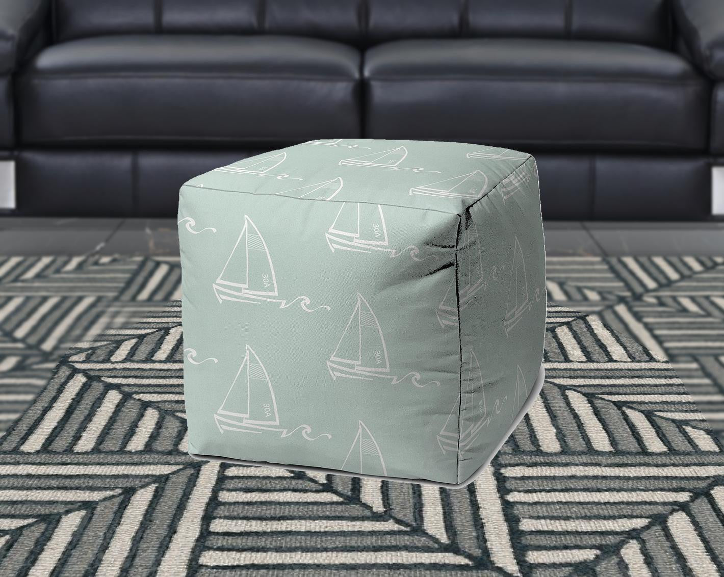 17" Taupe Polyester Cube Indoor Outdoor Pouf Ottoman