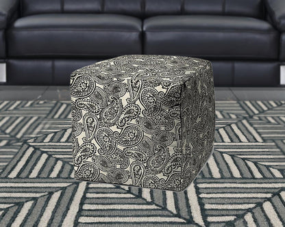 17" Gray Polyester Cube Paisley Indoor Outdoor Pouf Ottoman