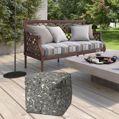 17" Gray Polyester Cube Paisley Indoor Outdoor Pouf Ottoman