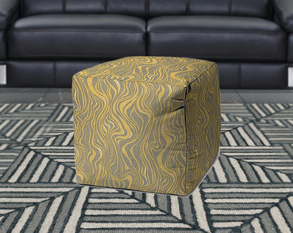 17" Yellow Polyester Cube Abstract Indoor Outdoor Pouf Ottoman