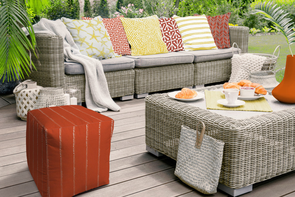 17" Taupe Polyester Cube Striped Indoor Outdoor Pouf Ottoman