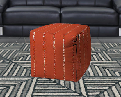 17" Taupe Polyester Cube Striped Indoor Outdoor Pouf Ottoman