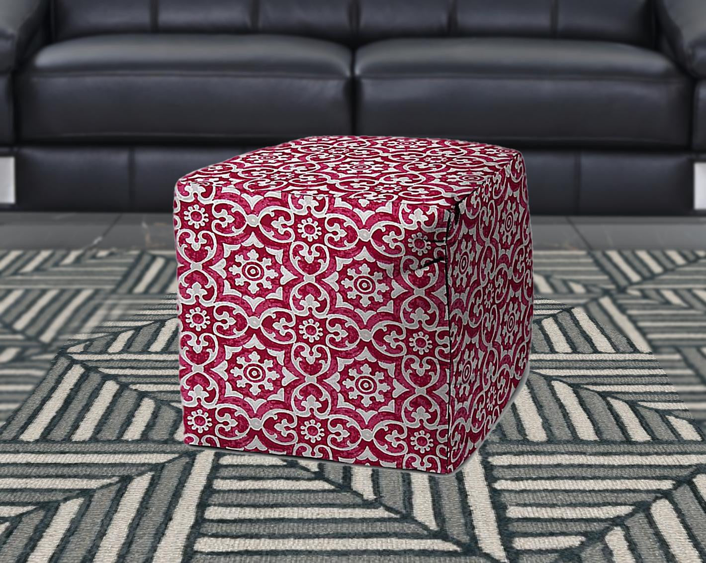 17" Pink Polyester Cube Indoor Outdoor Pouf Ottoman