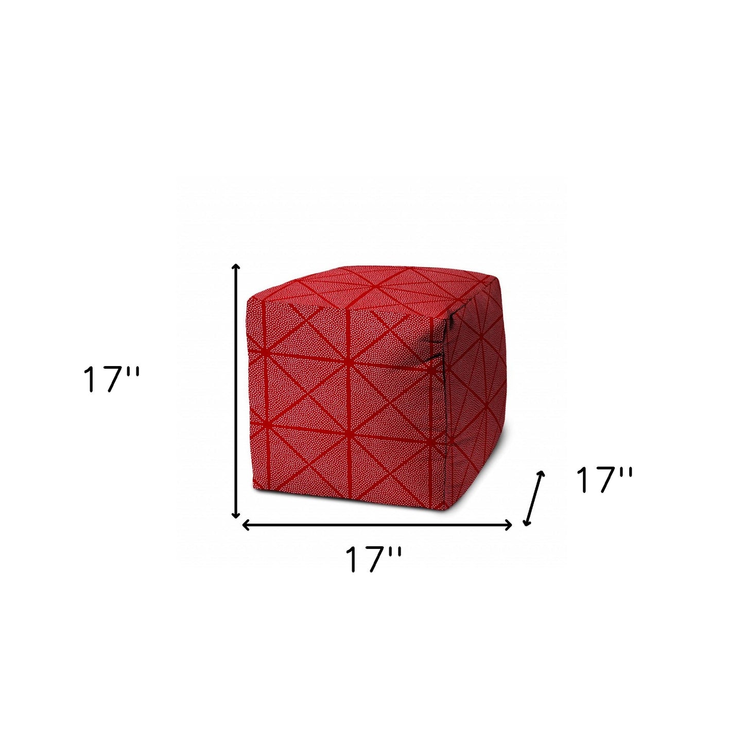 17" Red Polyester Cube Geometric Indoor Outdoor Pouf Ottoman