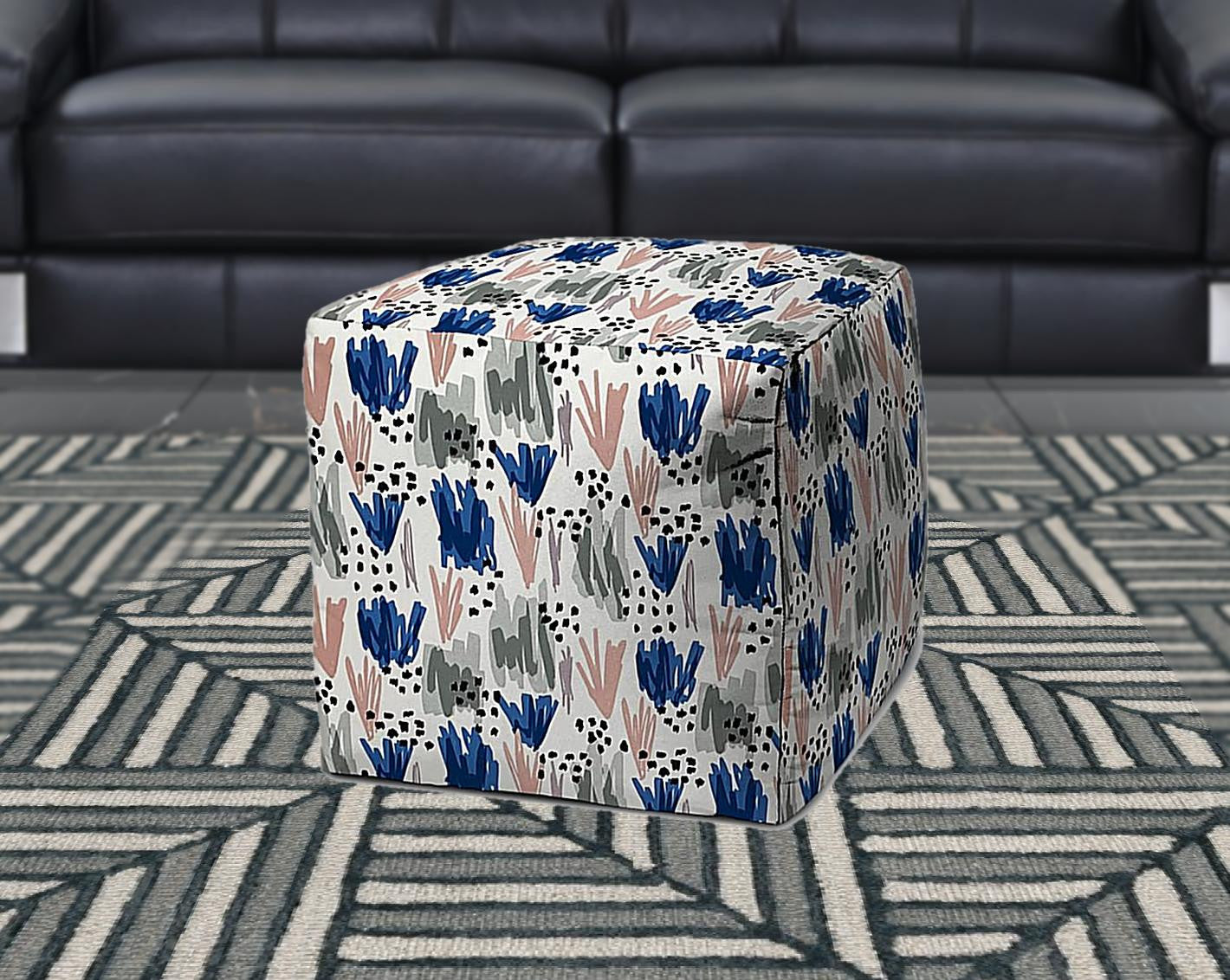 17" Pink Polyester Cube Geometric Indoor Outdoor Pouf Ottoman