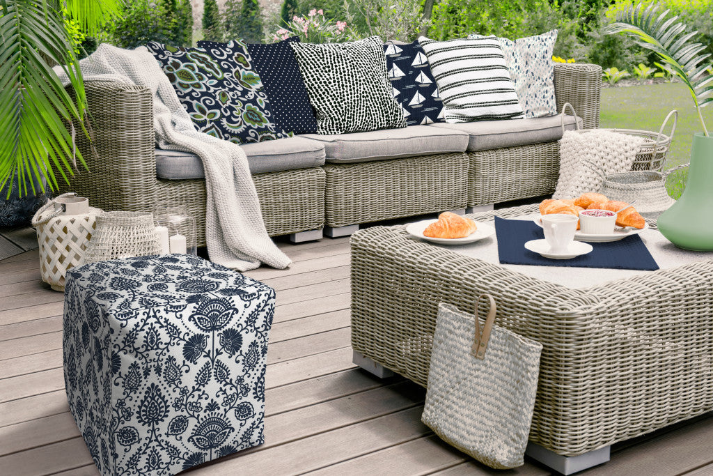 17" Taupe Polyester Cube Indoor Outdoor Pouf Ottoman