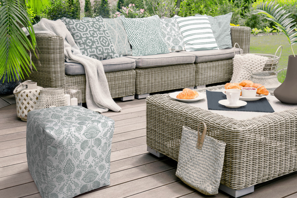 17" Taupe Polyester Cube Indoor Outdoor Pouf Ottoman