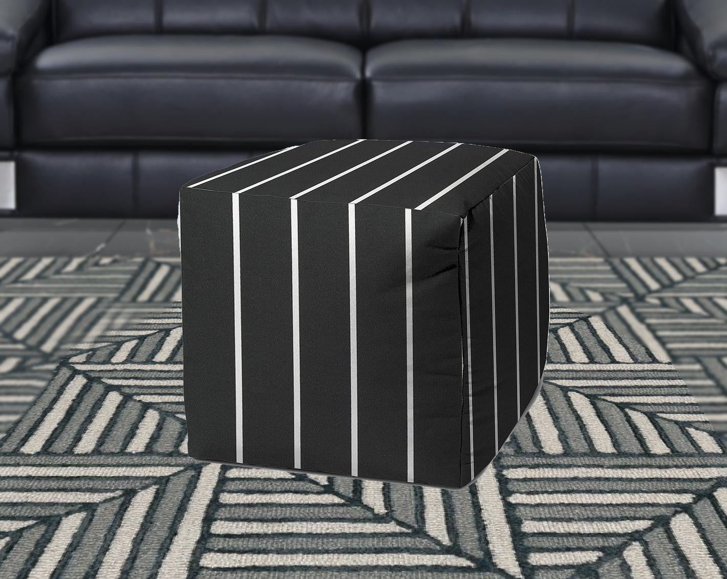 17" Gray Polyester Cube Striped Indoor Outdoor Pouf Ottoman