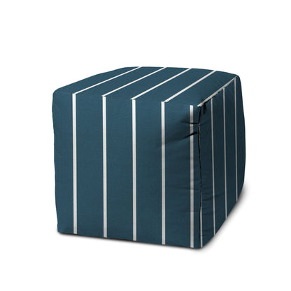 17" Gray Polyester Cube Striped Indoor Outdoor Pouf Ottoman