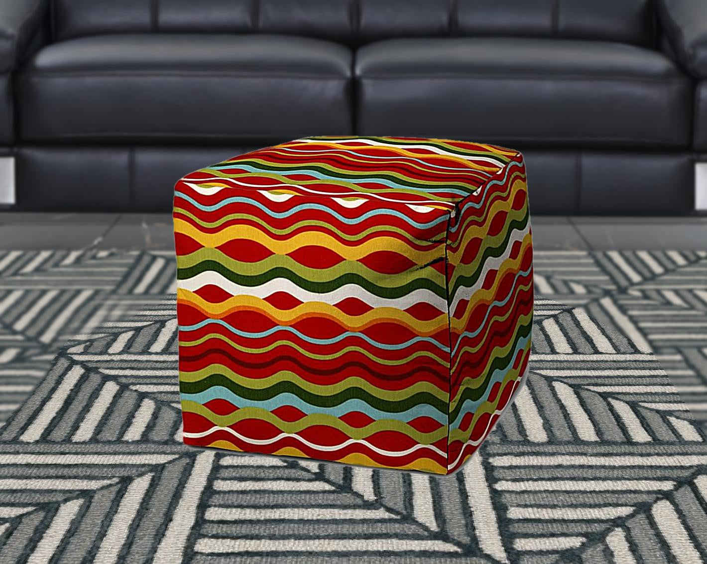 17" Red Polyester Cube Indoor Outdoor Pouf Ottoman