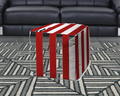 17" Red Polyester Cube Striped Indoor Outdoor Pouf Ottoman