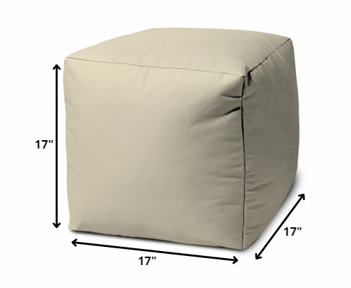 17" Cool Neutral Ivory Solid Color Indoor Outdoor Pouf Cover