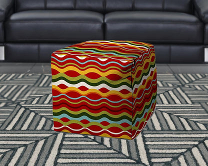 17" Red Polyester Cube Indoor Outdoor Pouf Cover