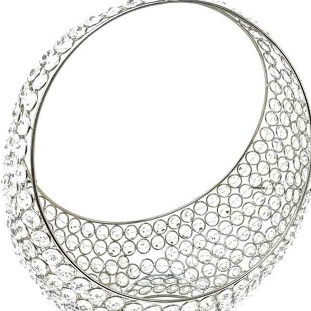 13" Silver and Faux Crystal Bling Ring Basket
