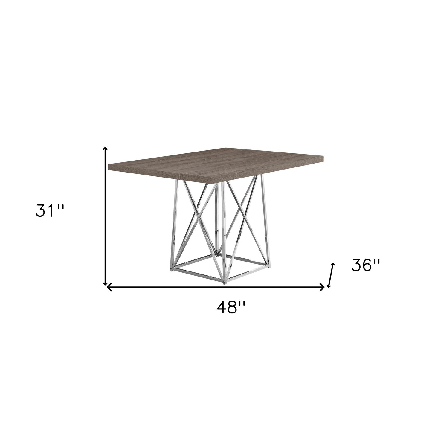 48" Taupe And Silver Metal Dining Table