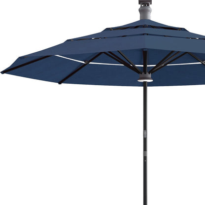 11' Blue Sunbrella Octagonal Lighted Smart Market Patio Umbrella