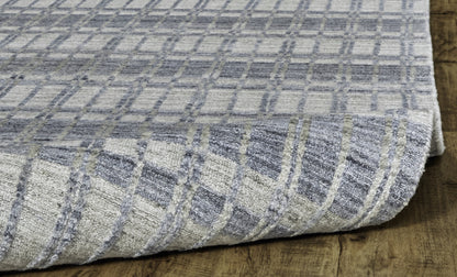 9' X 13' Blue Gray And Ivory Striped Hand Woven Area Rug