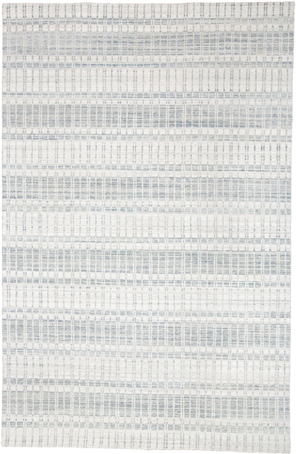 9' X 13' Blue Gray And Ivory Striped Hand Woven Area Rug