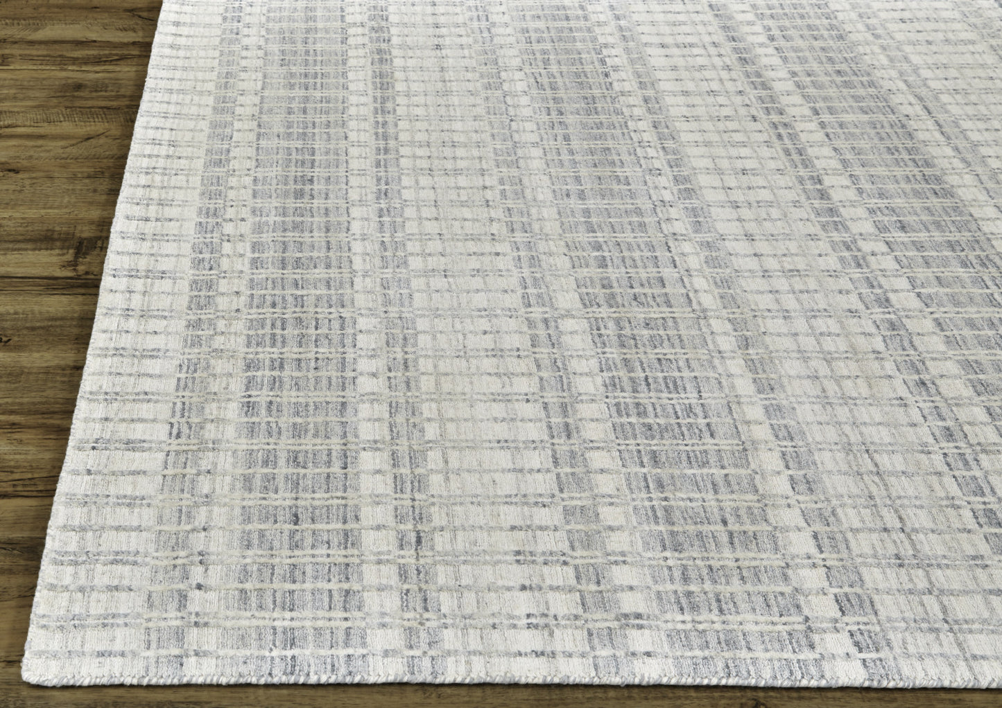 9' X 13' Blue Gray And Ivory Striped Hand Woven Area Rug