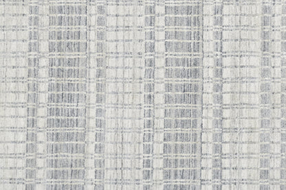 9' X 13' Blue Gray And Ivory Striped Hand Woven Area Rug