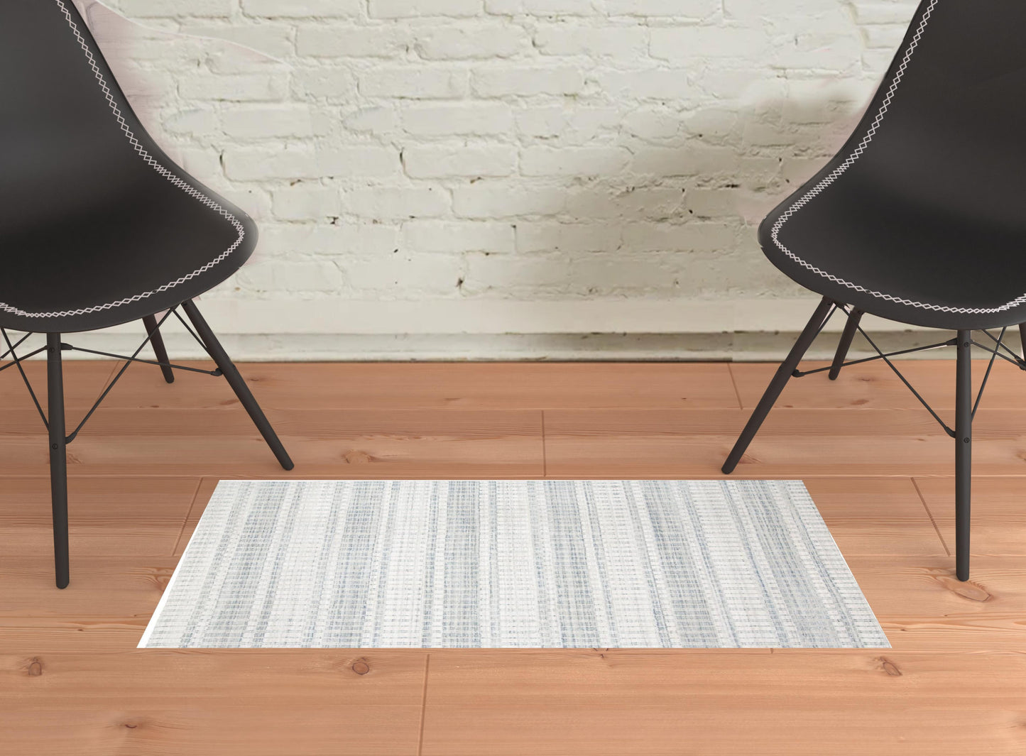 9' X 13' Blue Gray And Ivory Striped Hand Woven Area Rug