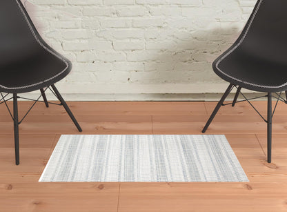 9' X 13' Blue Gray And Ivory Striped Hand Woven Area Rug