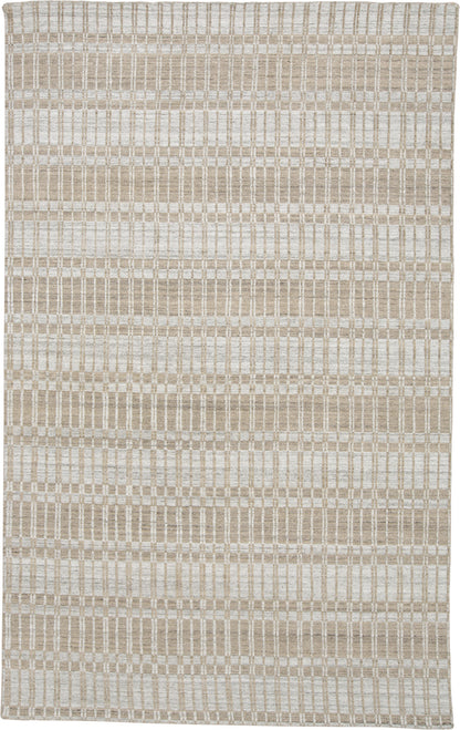 9' X 13' Blue Gray And Ivory Striped Hand Woven Area Rug