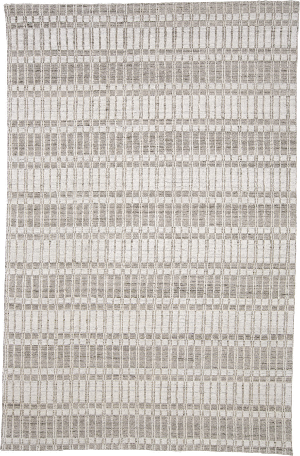 9' X 13' Blue Gray And Ivory Striped Hand Woven Area Rug