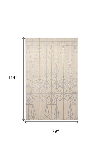 5' X 8' White Silver And Gray Geometric Stain Resistant Area Rug