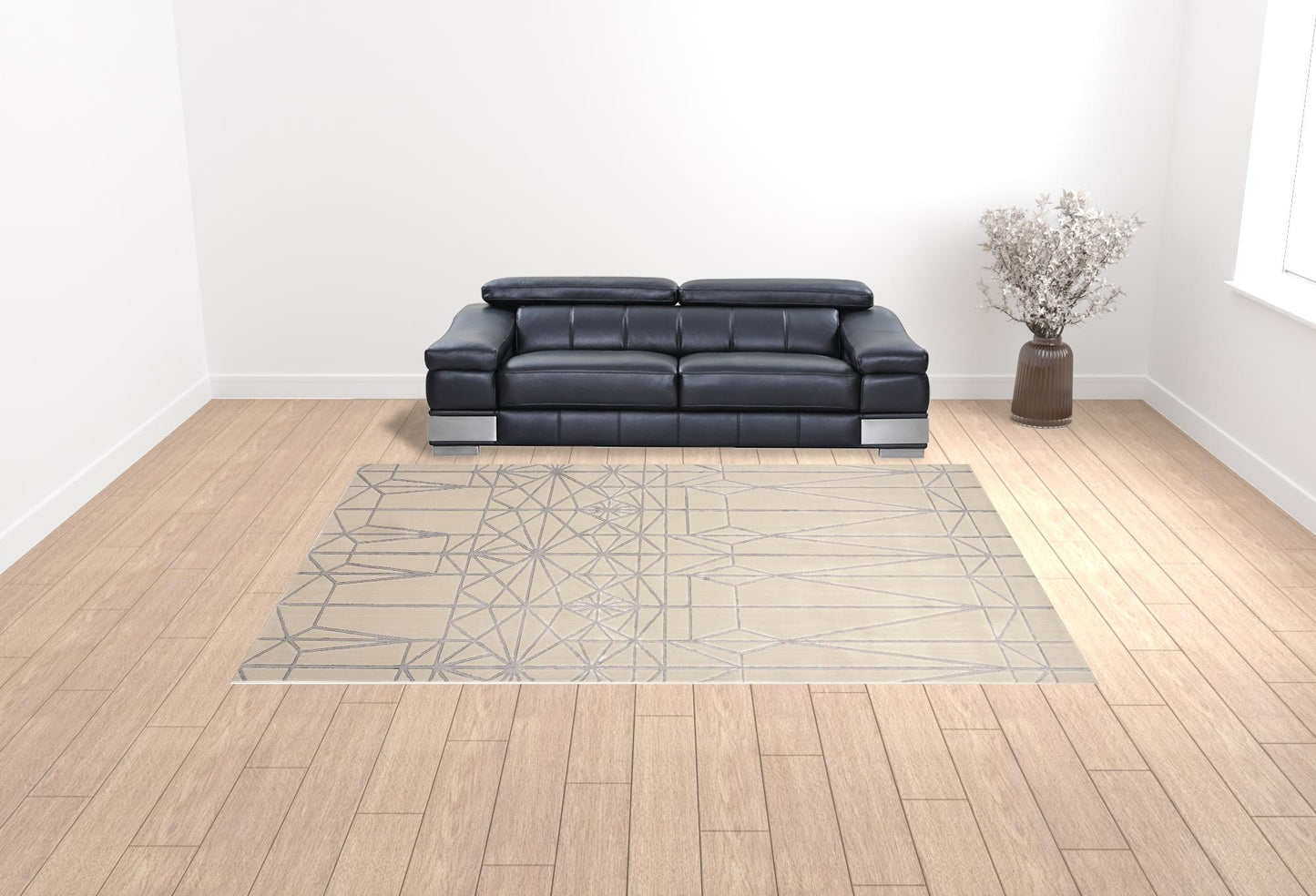 5' X 8' White Silver And Gray Geometric Stain Resistant Area Rug