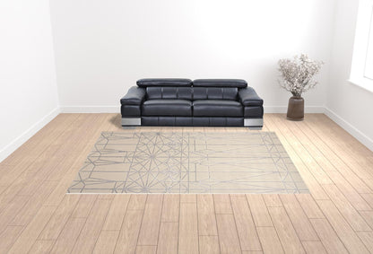 5' X 8' White Silver And Gray Geometric Stain Resistant Area Rug