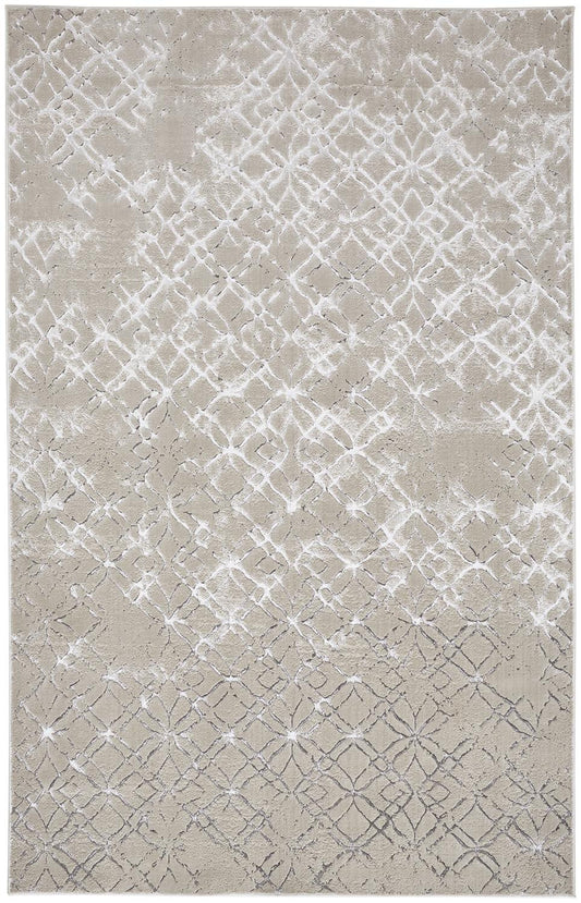 5' X 8' Silver Gray And White Abstract Stain Resistant Area Rug