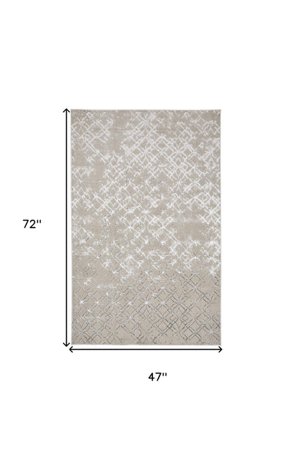 5' X 8' Silver Gray And White Abstract Stain Resistant Area Rug