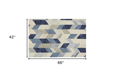 8' X 11' Blue Ivory And Gray Wool Geometric Tufted Handmade Area Rug