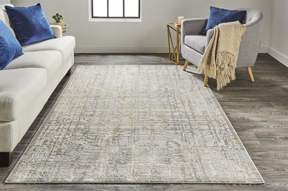 2' X 3' Gold Ivory And Gray Abstract Stain Resistant Area Rug