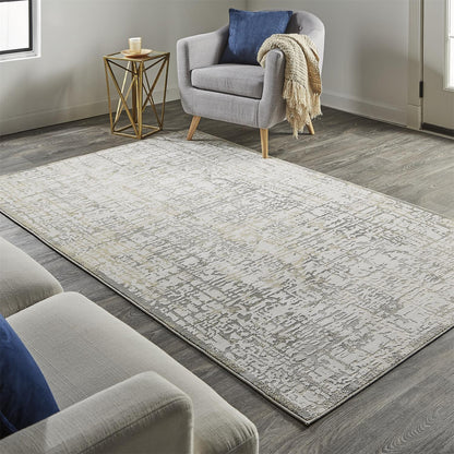 2' X 3' Gold Ivory And Gray Abstract Stain Resistant Area Rug