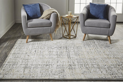 2' X 3' Gold Ivory And Gray Abstract Stain Resistant Area Rug