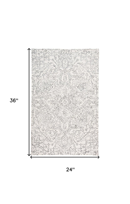 5' X 8' Ivory And Brown Wool Floral Tufted Handmade Stain Resistant Area Rug