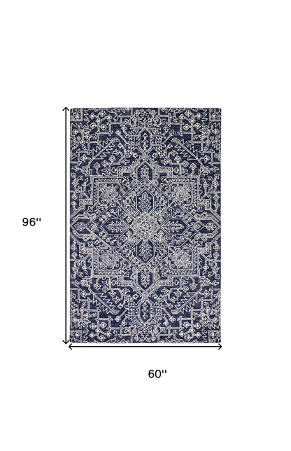 5' X 8' Ivory And Brown Wool Floral Tufted Handmade Stain Resistant Area Rug