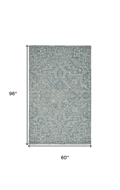 5' X 8' Ivory And Brown Wool Floral Tufted Handmade Stain Resistant Area Rug