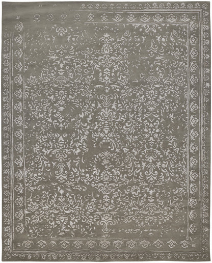 2' X 3' Blue And Silver Wool Floral Tufted Handmade Distressed Area Rug