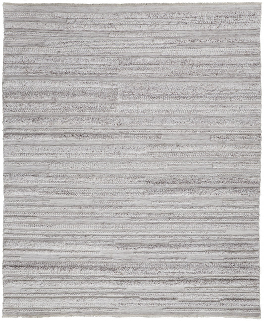 10' X 14' Gray Silver And Ivory Striped Hand Woven Stain Resistant Area Rug