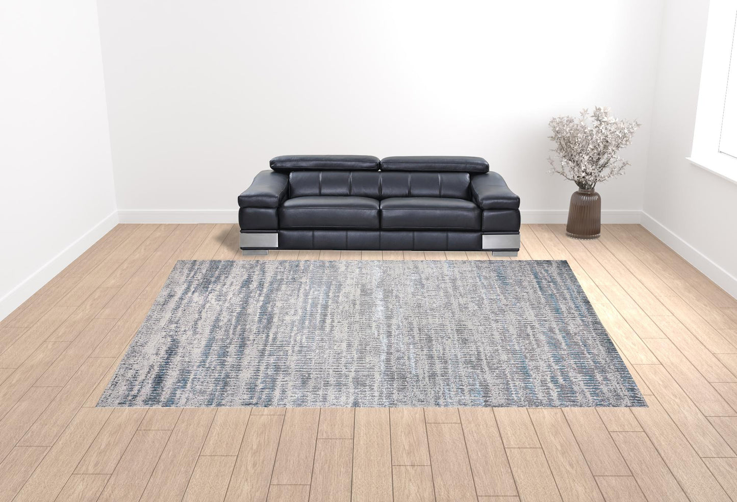 4' X 6' Blue Gray And Ivory Abstract Area Rug