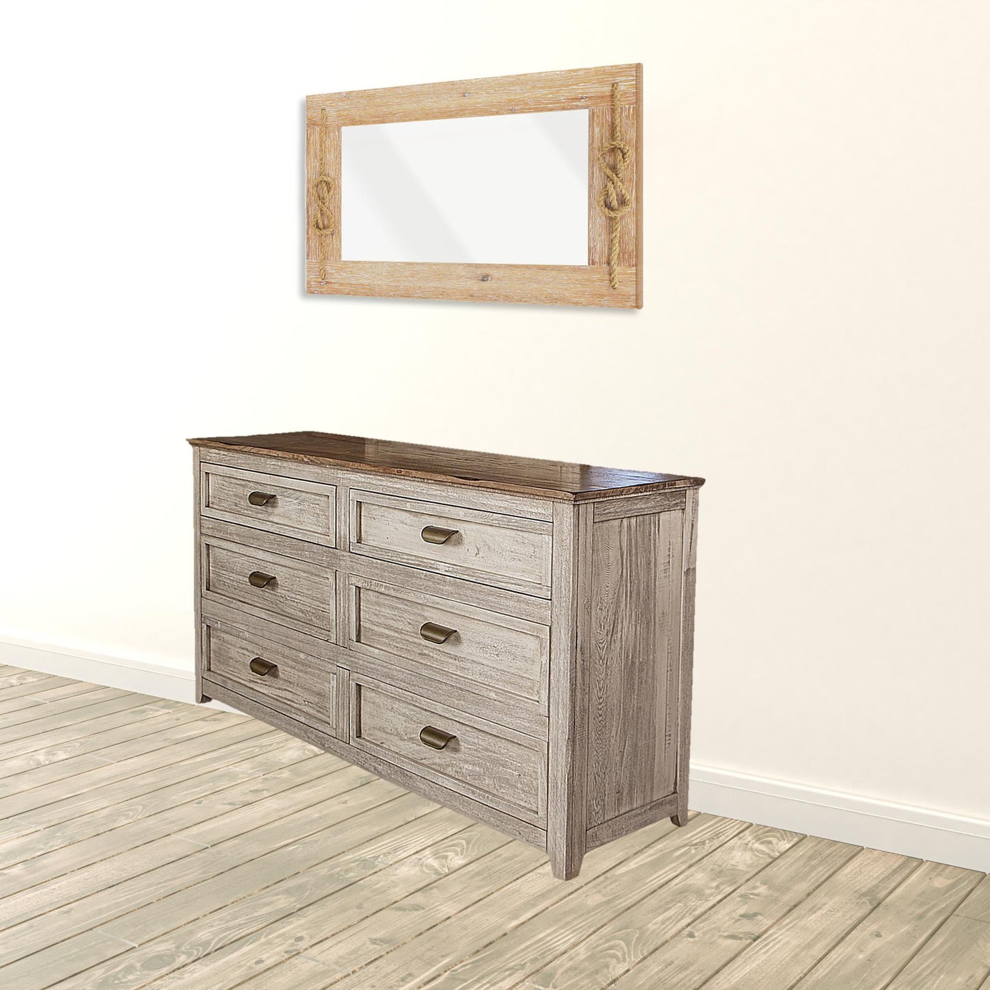 70" Cream Solid Wood Six Drawer Double Dresser