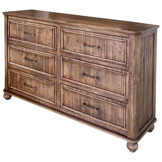56" Brown Solid Wood Six Drawer Double Dresser