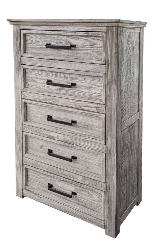 32" Gray Solid Wood Five Drawer Chest