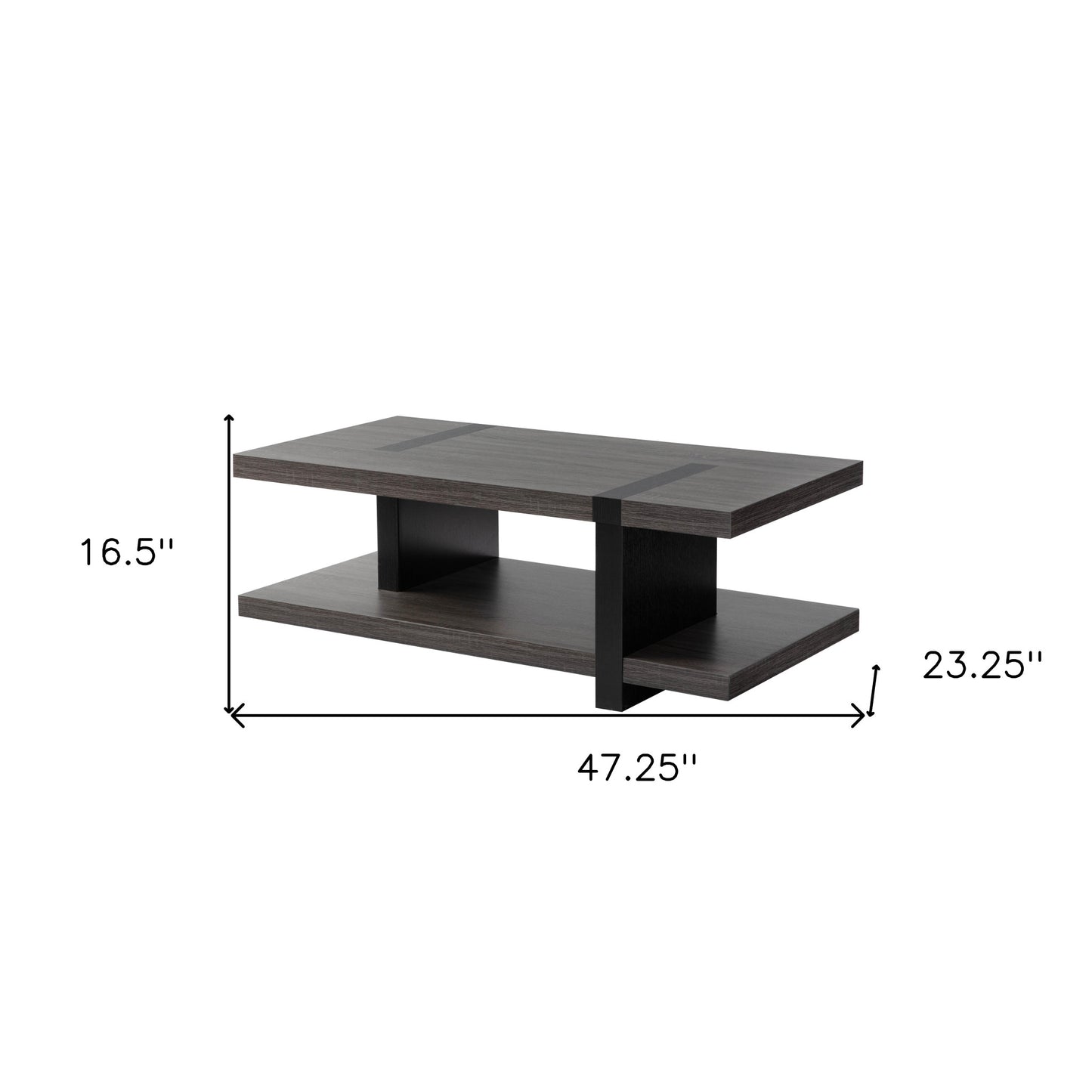 47" Gray And Black Rectangular Coffee Table With Shelf