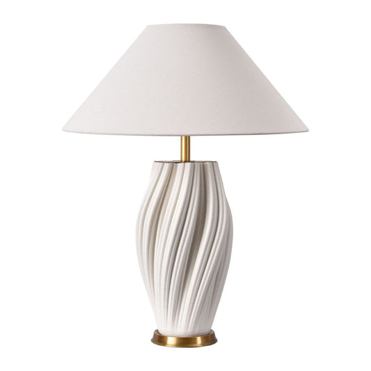 24" White Ceramic Bedside Table Lamp With White Empire Shade